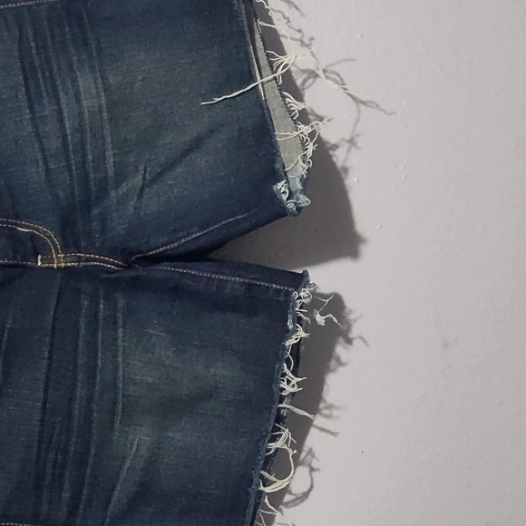 Indigo Blue Jean Shorts with Raw Hem - Picture 5 of 9